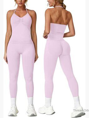 Seamless Workout Set with Longline Top & Scrunch Leggings, Medium